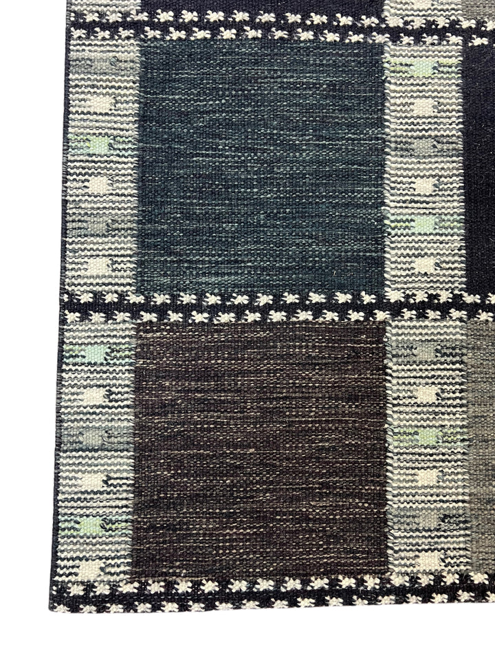 Charcoal &amp; Deep Teal Geometric Flatweave Rug – 9’2” x 12’0”