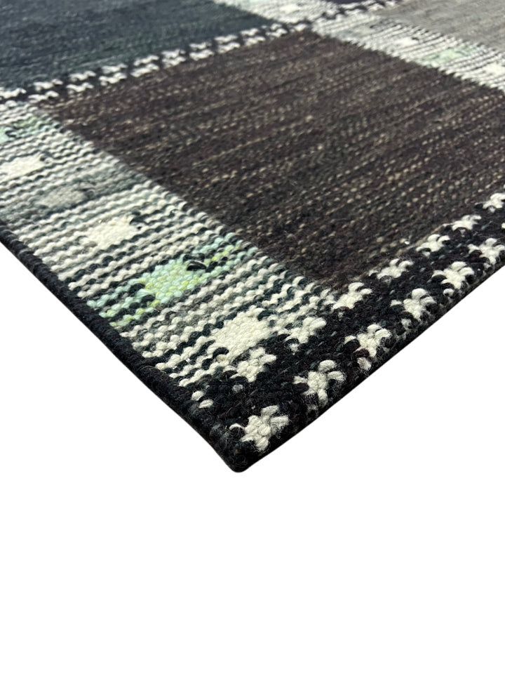 Charcoal &amp; Deep Teal Geometric Flatweave Rug – 9’2” x 12’0”