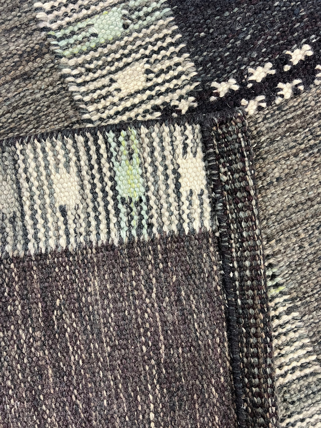 Charcoal &amp; Deep Teal Geometric Flatweave Rug – 9’2” x 12’0”