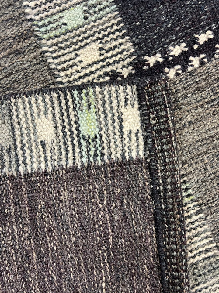 Charcoal &amp; Deep Teal Geometric Flatweave Rug – 9’2” x 12’0”