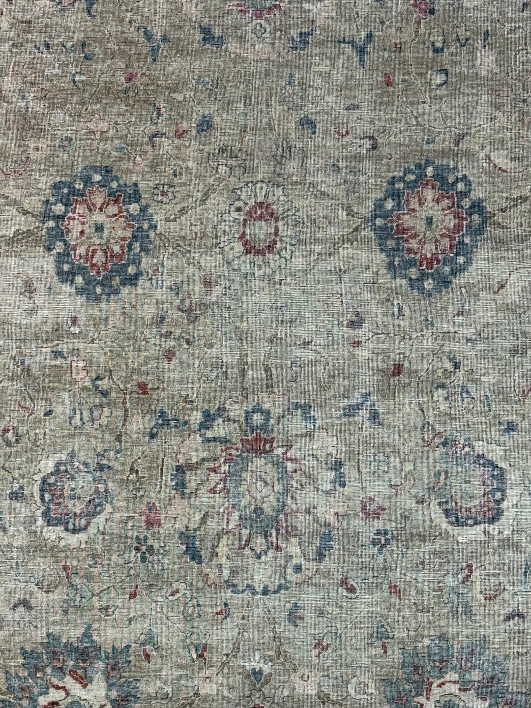 Soft Sage &amp; Deep Blue Antique-Look Floral Rug – 8’11” x 11’9”