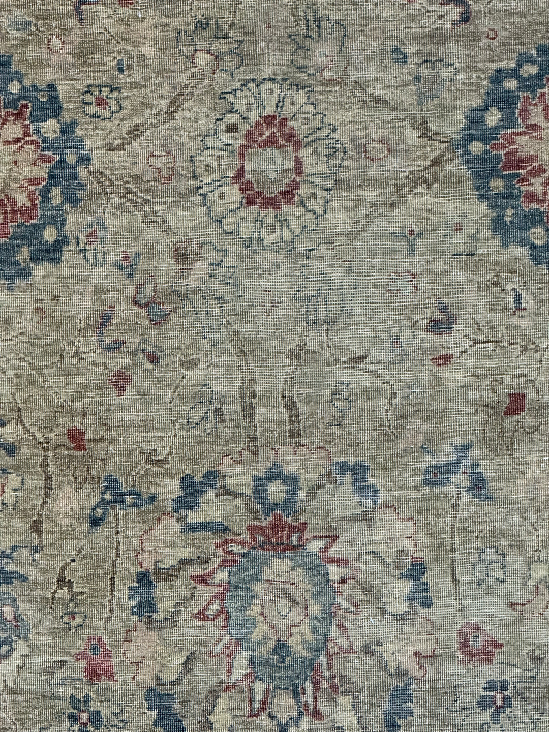 Soft Sage &amp; Deep Blue Antique-Look Floral Rug – 8’11” x 11’9”
