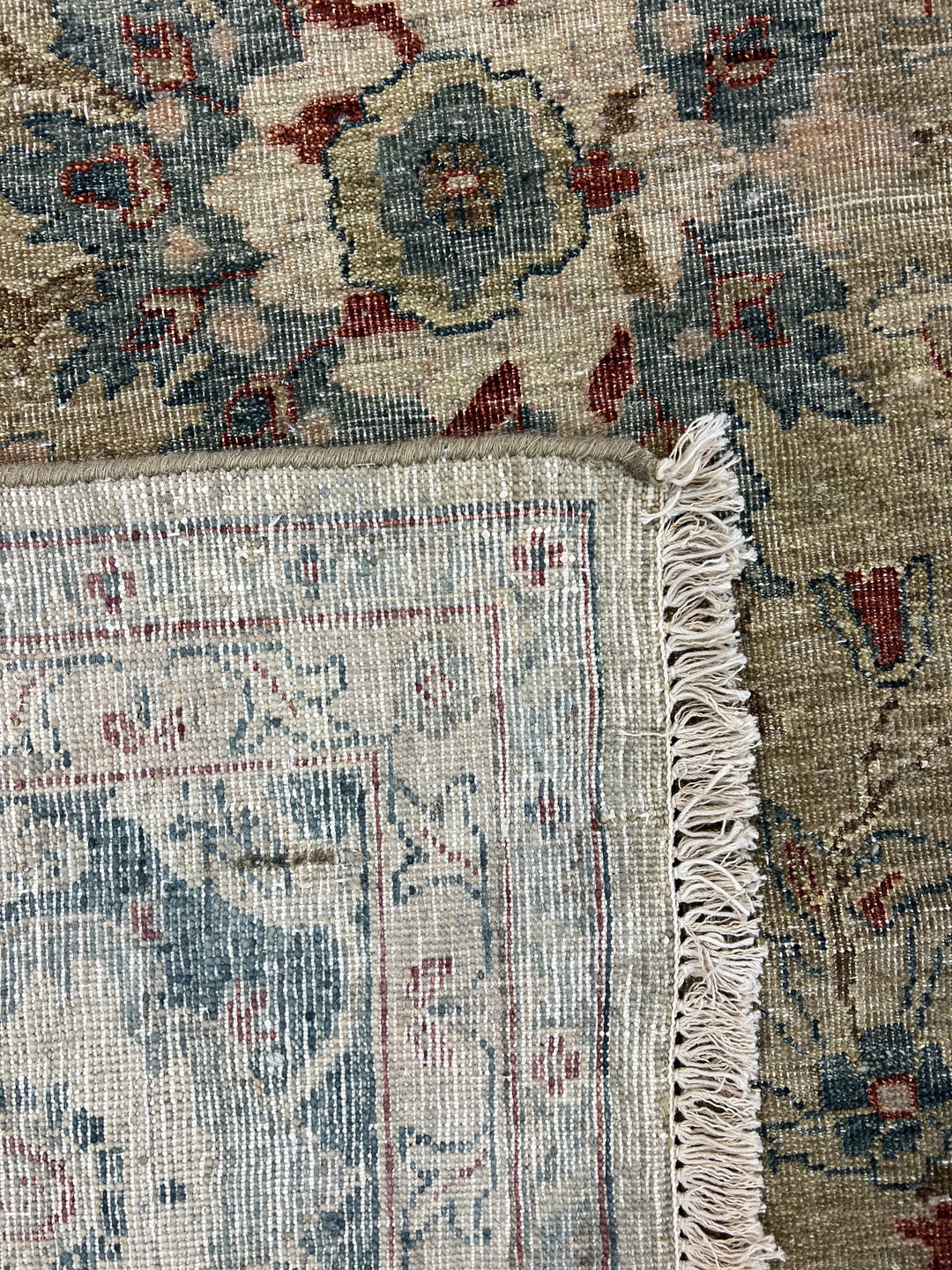 Soft Sage &amp; Deep Blue Antique-Look Floral Rug – 8’11” x 11’9”