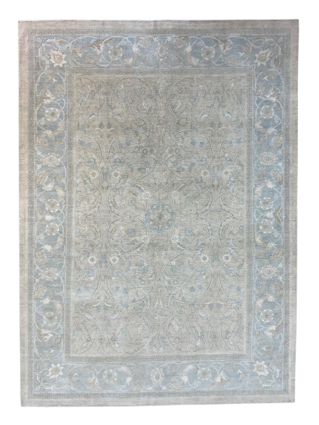 Soft Blue &amp; Taupe Fine-Weave Floral Rug – 8’9” x 12’2”