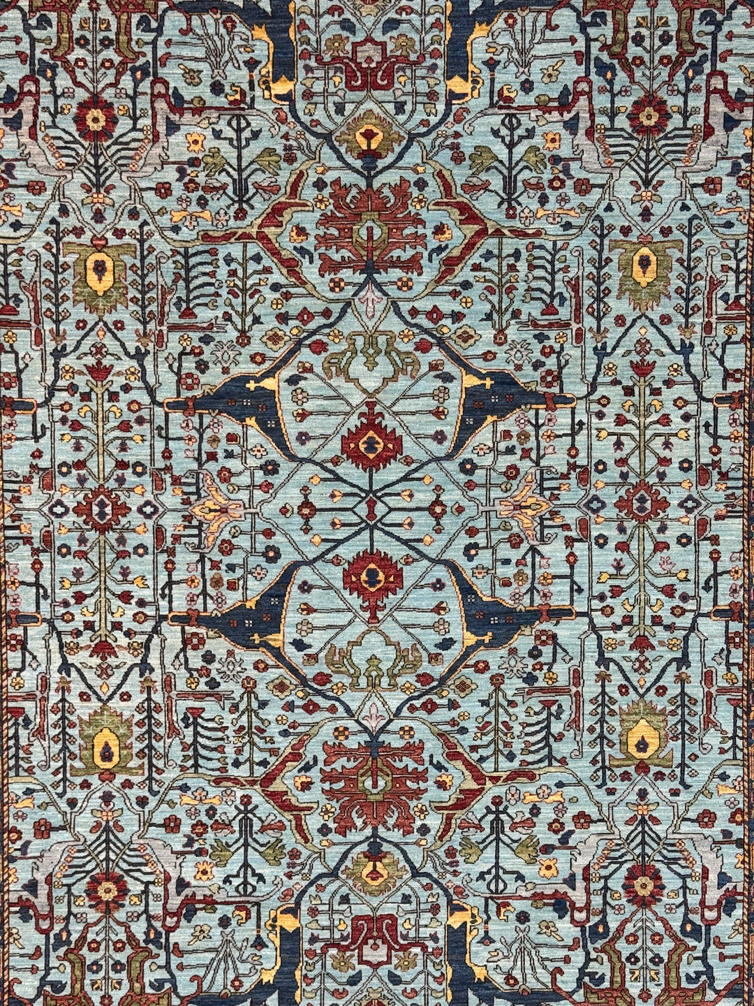Light Blue, Olive Green &amp; Burgundy Floral Rug – 9’2” x 11’11”