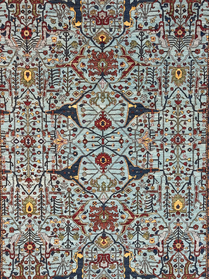 Light Blue, Olive Green &amp; Burgundy Floral Rug – 9’2” x 11’11”
