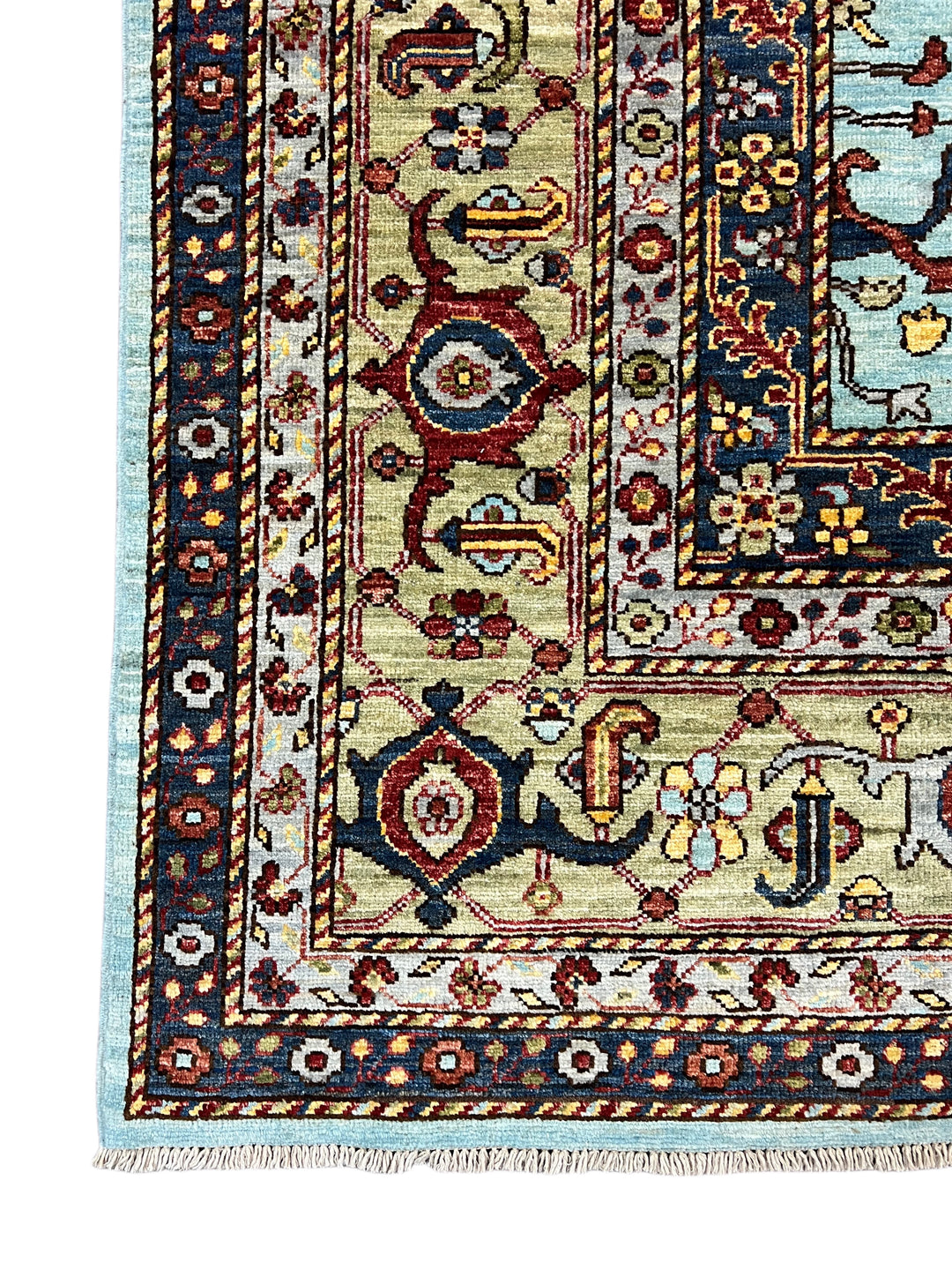 Light Blue, Olive Green &amp; Burgundy Floral Rug – 9’2” x 11’11”