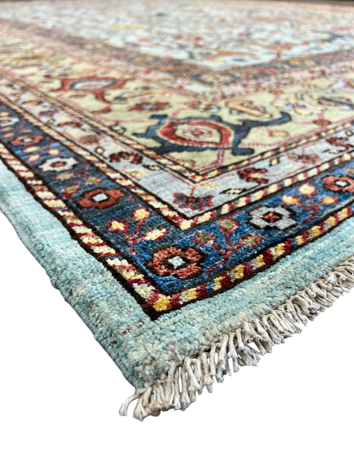 Light Blue, Olive Green &amp; Burgundy Floral Rug – 9’2” x 11’11”