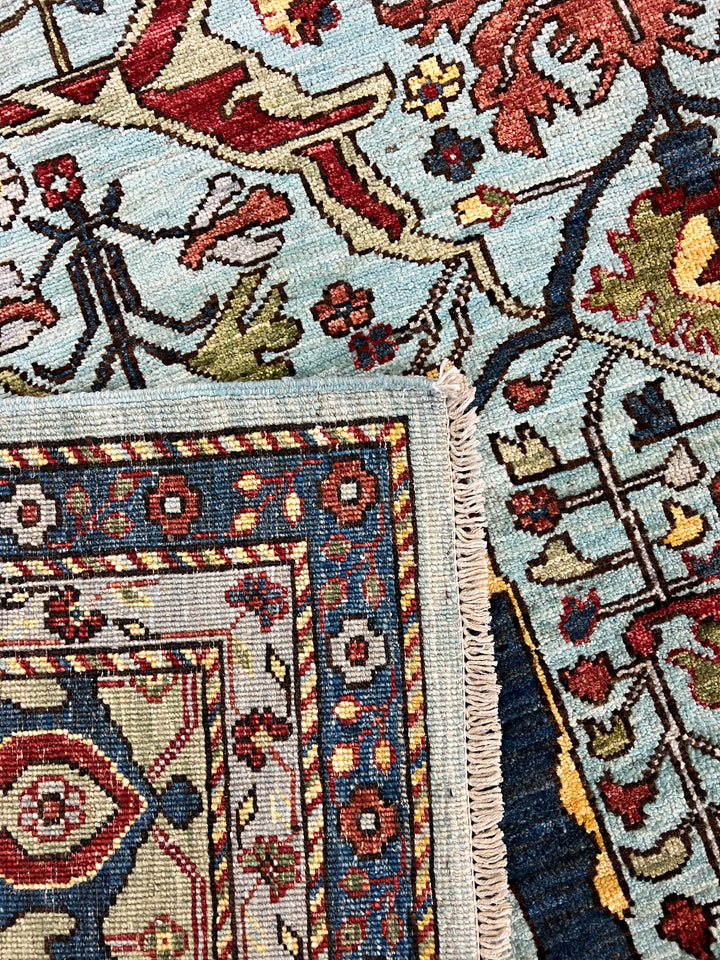 Light Blue, Olive Green &amp; Burgundy Floral Rug – 9’2” x 11’11”