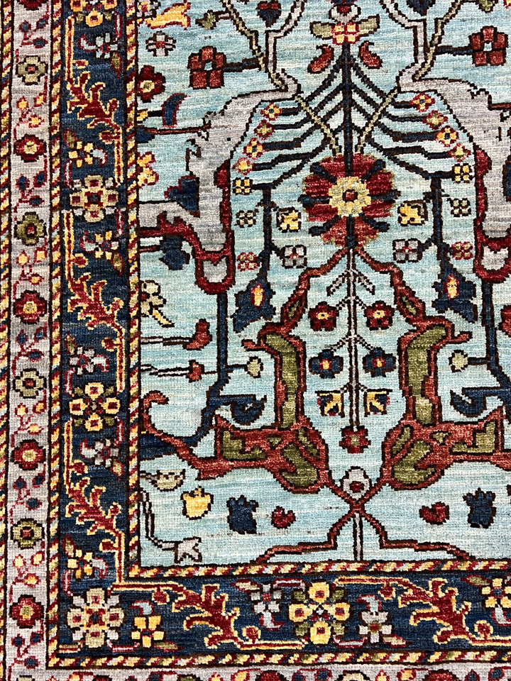 Light Blue, Olive Green &amp; Burgundy Floral Rug – 9’2” x 11’11”