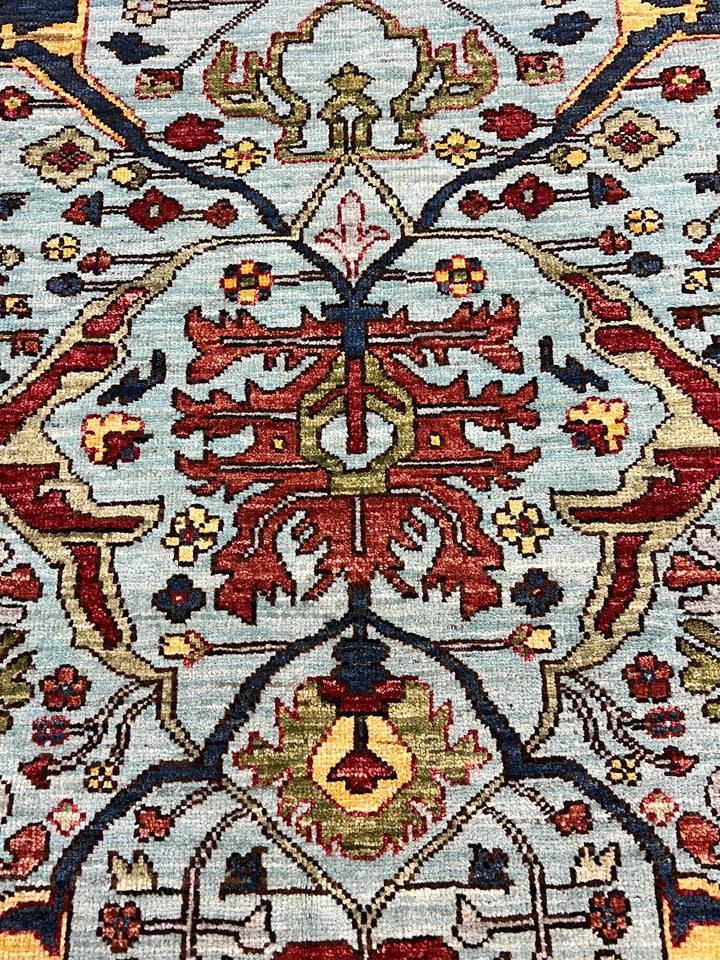 Light Blue, Olive Green &amp; Burgundy Floral Rug – 9’2” x 11’11”