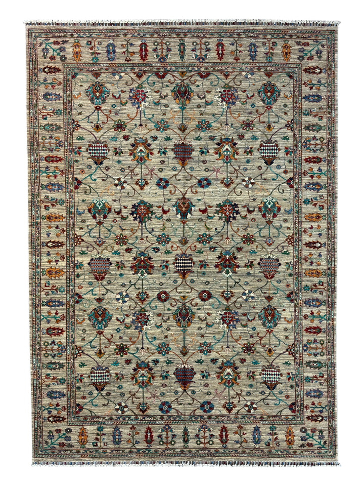 Soft Gray &amp; Teal Multicolor Floral Rug – 8’1” x 11’5”