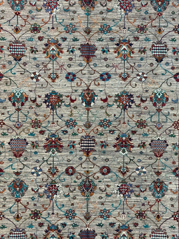Soft Gray &amp; Teal Multicolor Floral Rug – 8’1” x 11’5”