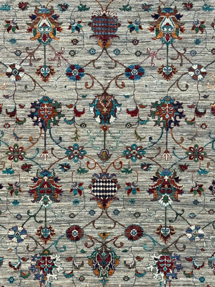Soft Gray &amp; Teal Multicolor Floral Rug – 8’1” x 11’5”