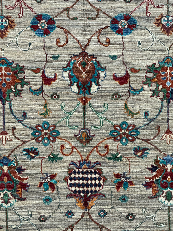 Soft Gray &amp; Teal Multicolor Floral Rug – 8’1” x 11’5”