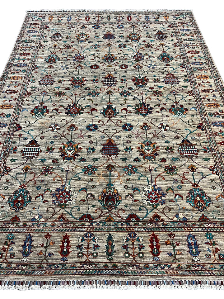 Soft Gray &amp; Teal Multicolor Floral Rug – 8’1” x 11’5”