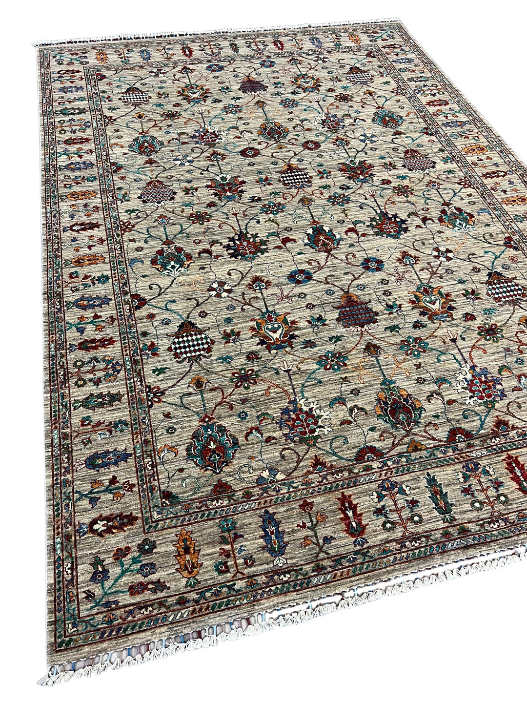 Soft Gray &amp; Teal Multicolor Floral Rug – 8’1” x 11’5”