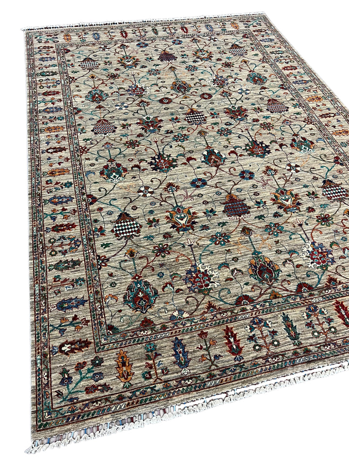 Soft Gray &amp; Teal Multicolor Floral Rug – 8’1” x 11’5”