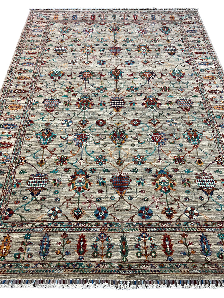 Soft Gray &amp; Teal Multicolor Floral Rug – 8’1” x 11’5”