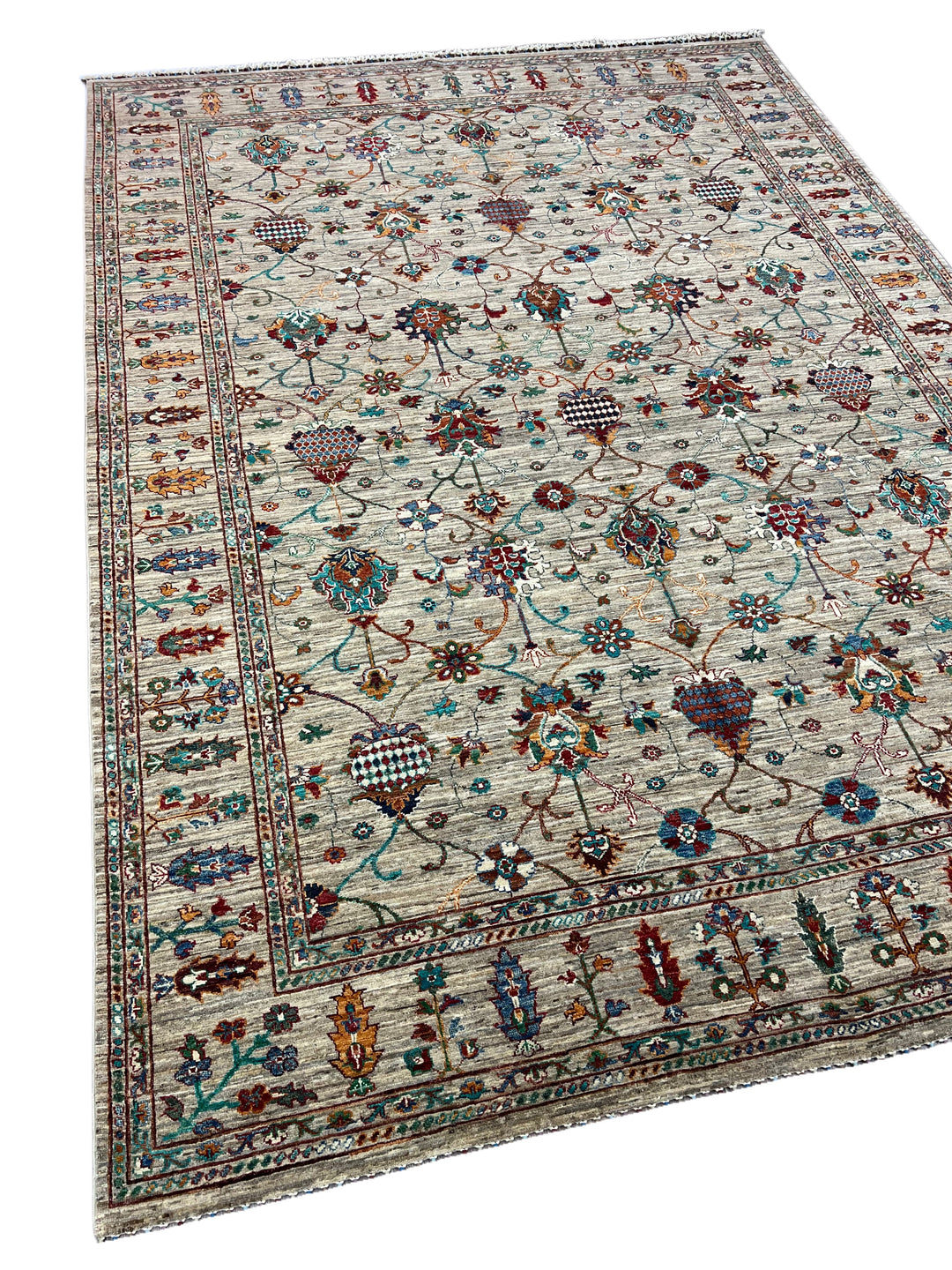 Soft Gray &amp; Teal Multicolor Floral Rug – 8’1” x 11’5”
