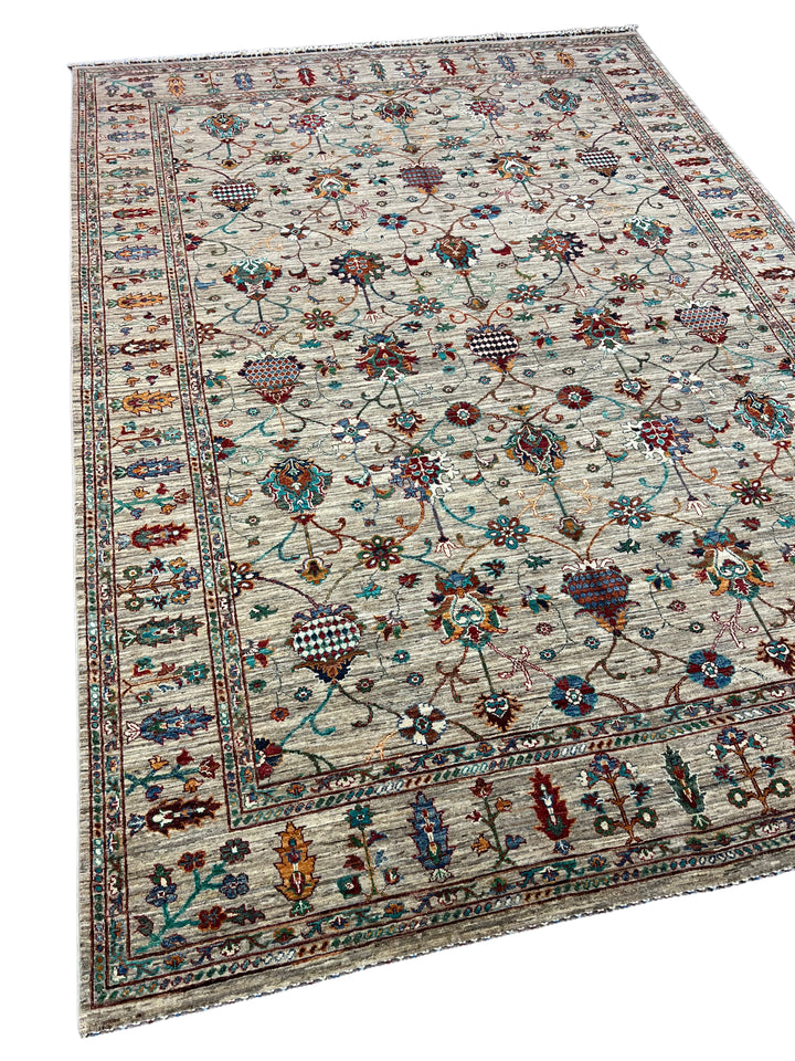 Soft Gray &amp; Teal Multicolor Floral Rug – 8’1” x 11’5”