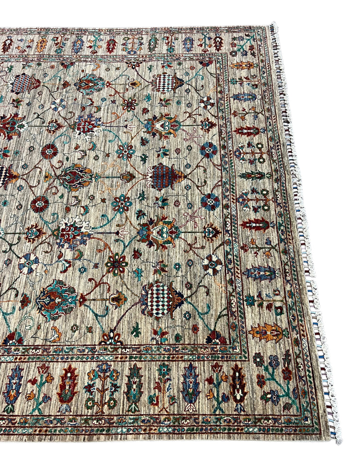 Soft Gray &amp; Teal Multicolor Floral Rug – 8’1” x 11’5”