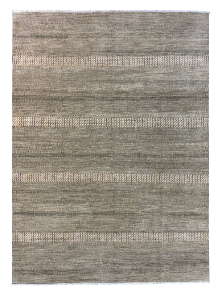Gray &amp; Taupe Textured Geometric Wool Rug – 8’10” x 12’4”