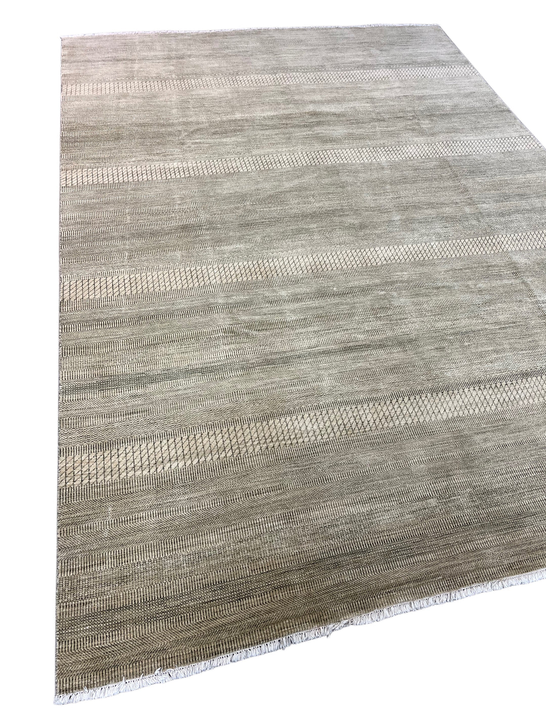 Gray &amp; Taupe Textured Geometric Wool Rug – 8’10” x 12’4”
