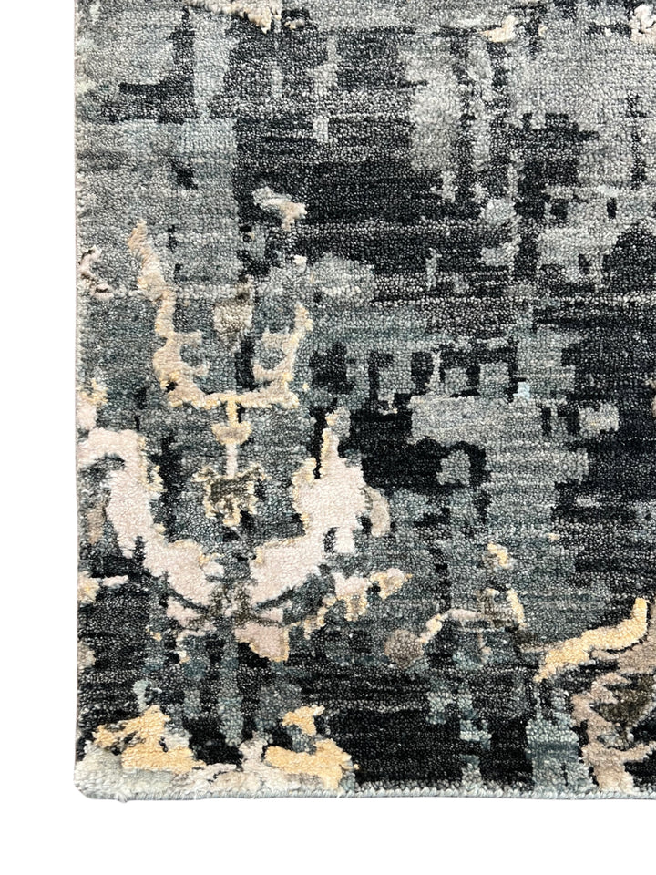Grey &amp; Blue Abstract Distressed Rug with Ivory &amp; Peach – 8’10” x 11’7”