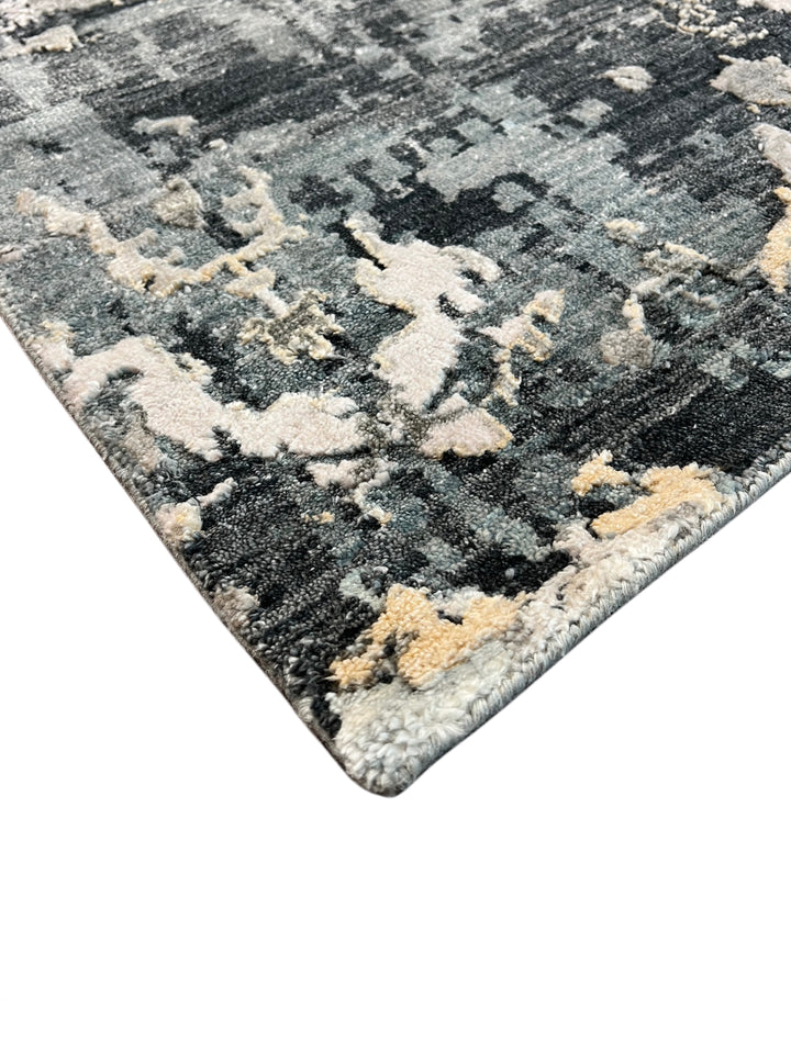Grey &amp; Blue Abstract Distressed Rug with Ivory &amp; Peach – 8’10” x 11’7”