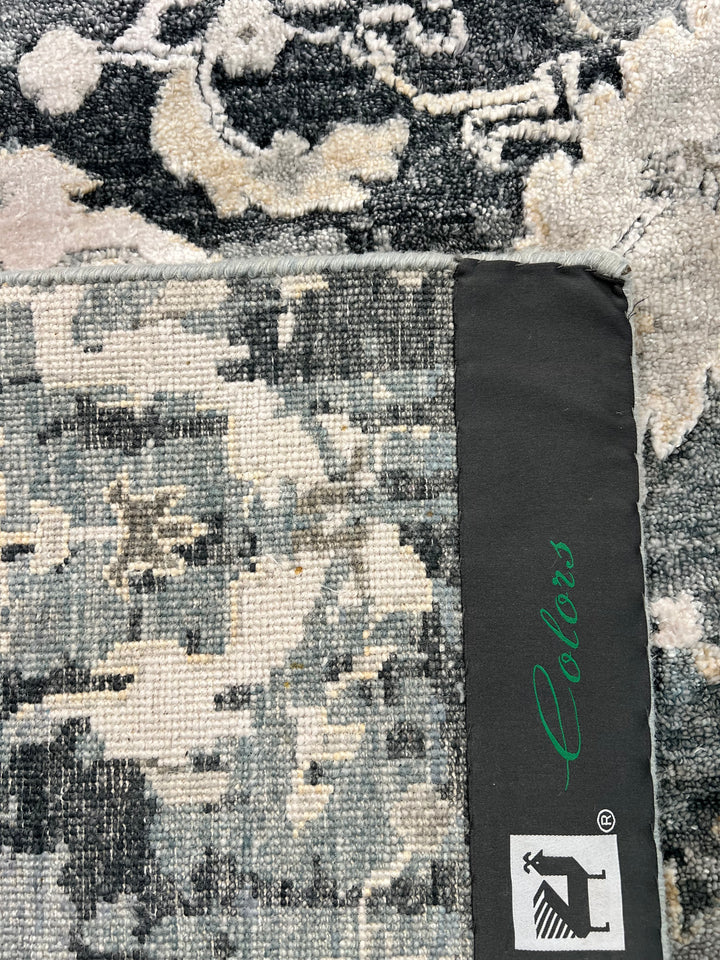 Grey &amp; Blue Abstract Distressed Rug with Ivory &amp; Peach – 8’10” x 11’7”