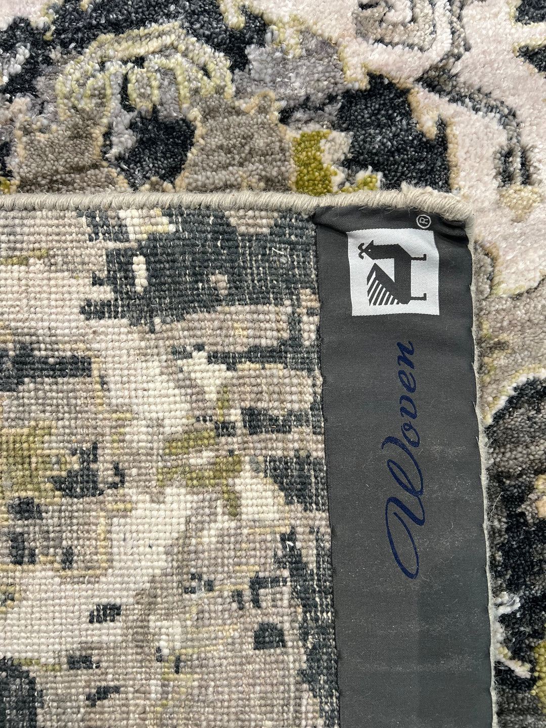 Grey &amp; Olive Green Abstract Distressed Rug with Ivory – 8’10” x 11’10”