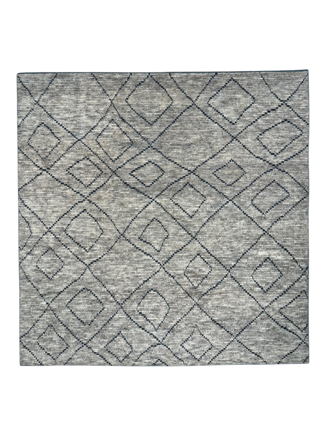 Gray &amp; Charcoal Geometric Diamond - Moroccan Style - Wool Rug – 8’11” x 9’1”