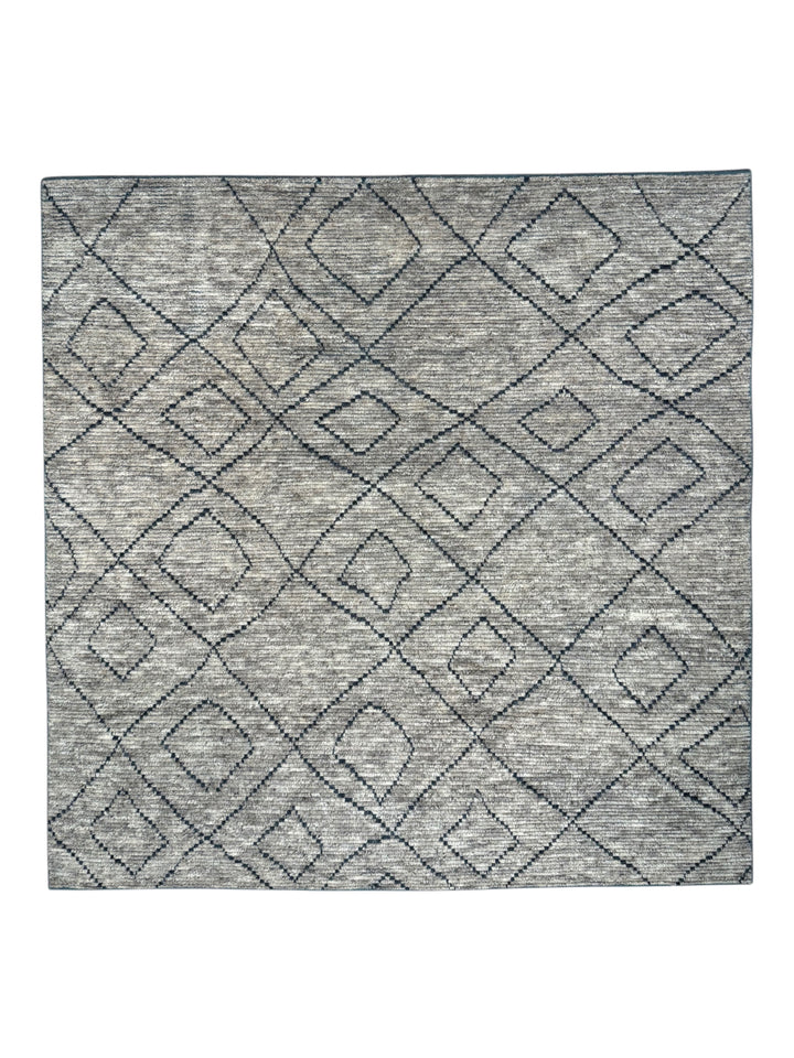 Gray &amp; Charcoal Geometric Diamond - Moroccan Style - Wool Rug – 8’11” x 9’1”