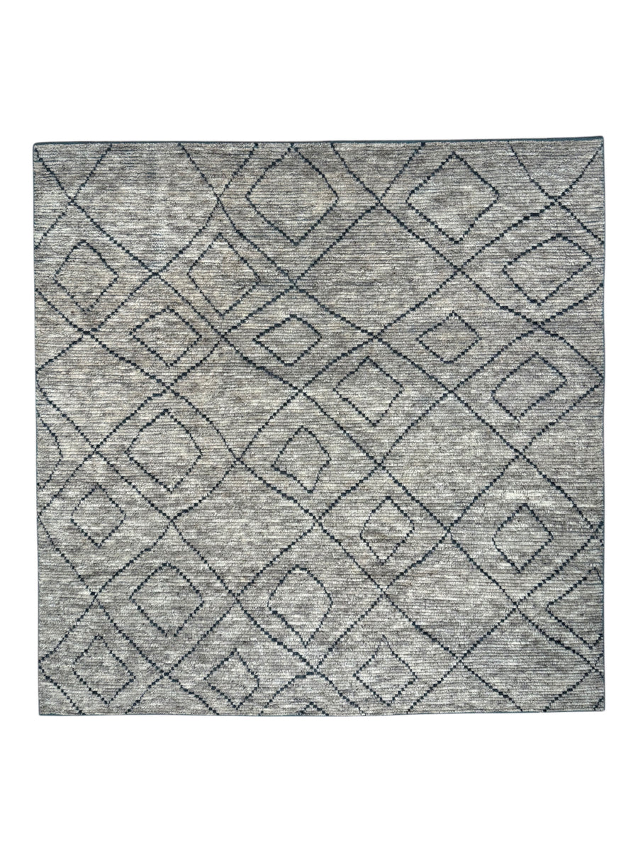 Gray & Charcoal Geometric Diamond - Moroccan Style - Wool Rug – 8’11” x 9’1”