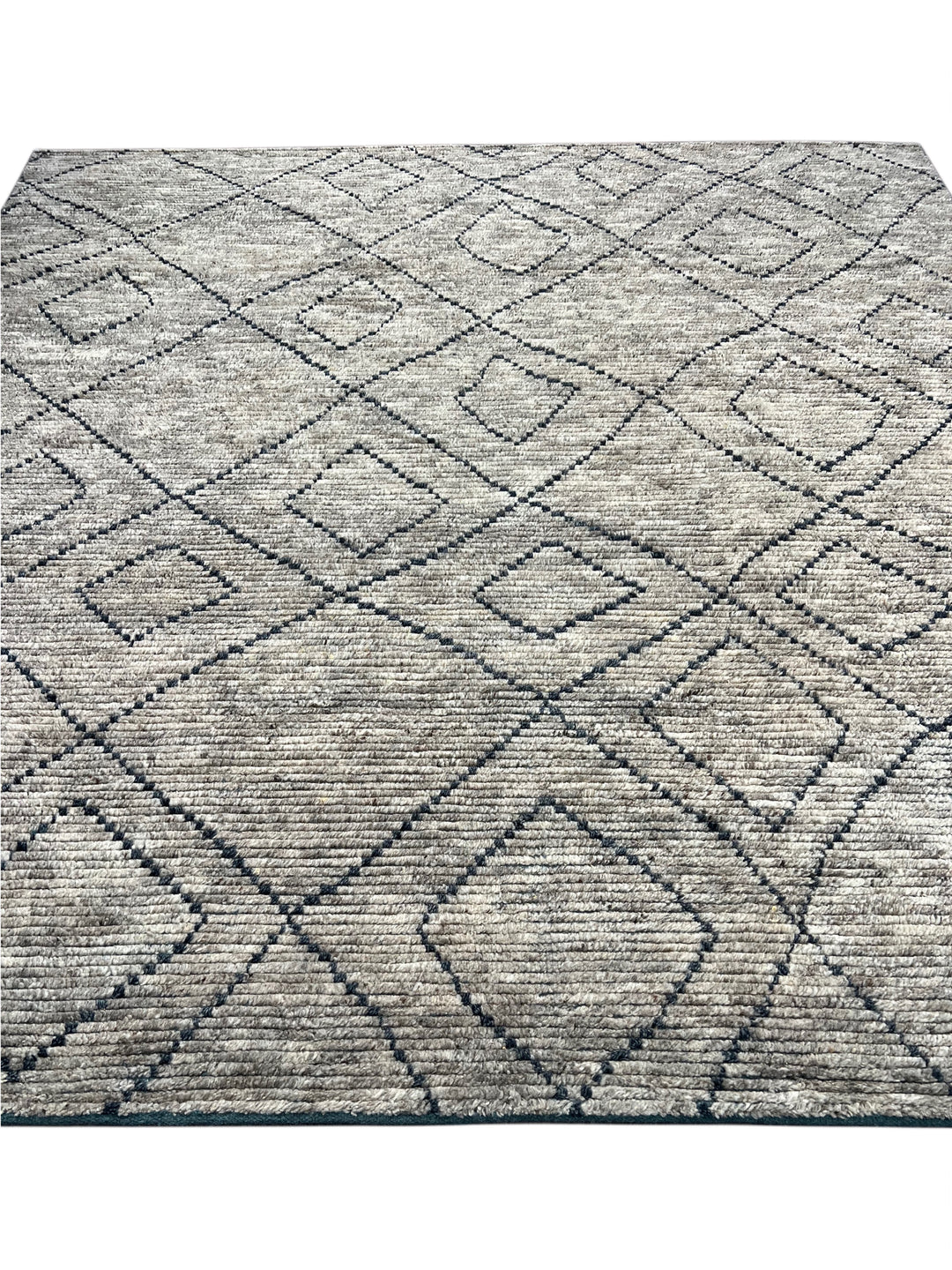 Gray &amp; Charcoal Geometric Diamond - Moroccan Style - Wool Rug – 8’11” x 9’1”