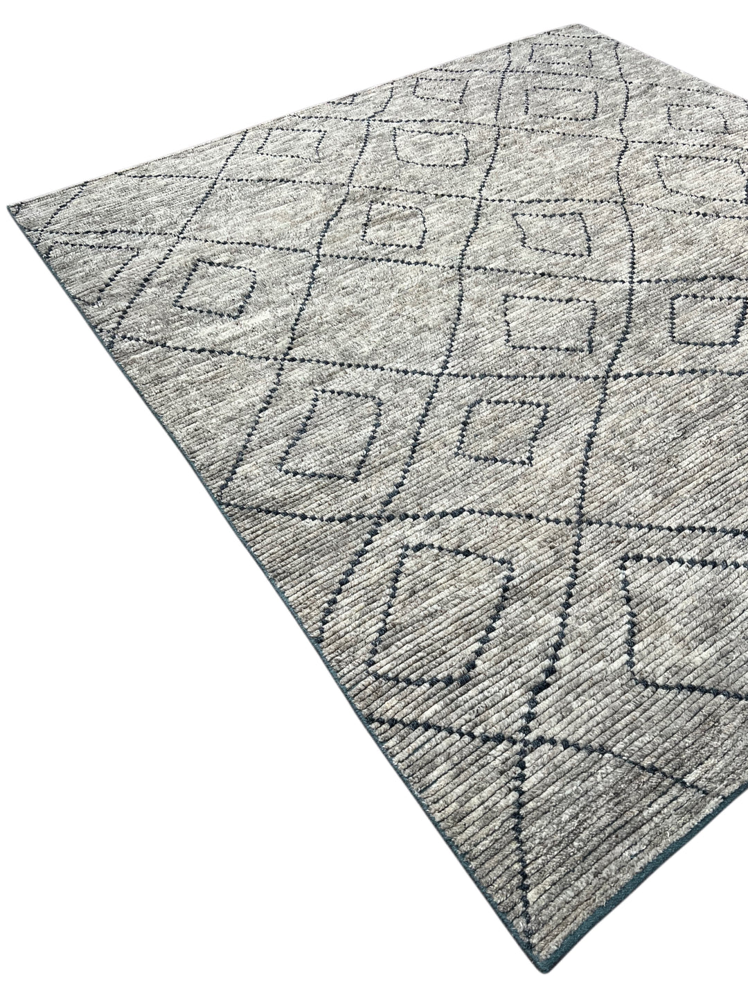 Gray &amp; Charcoal Geometric Diamond - Moroccan Style - Wool Rug – 8’11” x 9’1”