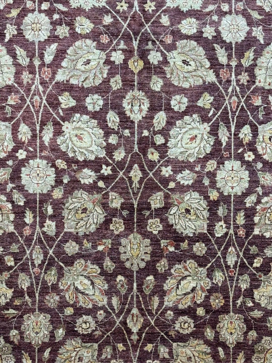 Burgundy &amp; Sage Traditional Floral Wool Rug – 9’2” x 12’2”