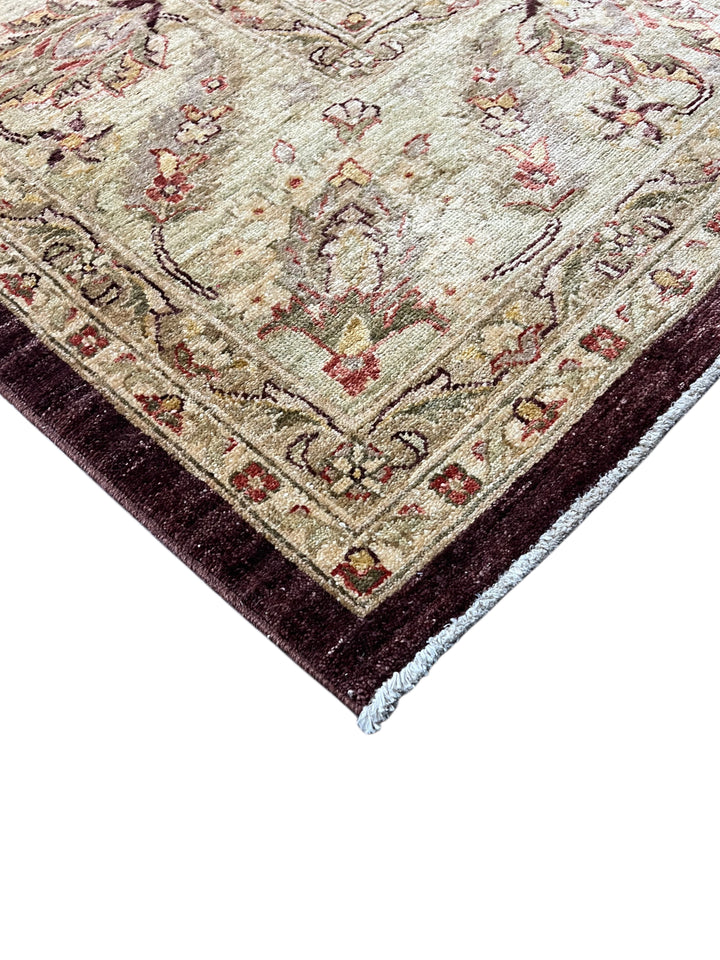 Burgundy &amp; Sage Traditional Floral Wool Rug – 9’2” x 12’2”