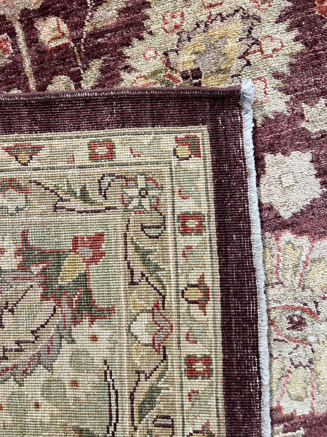 Burgundy &amp; Sage Traditional Floral Wool Rug – 9’2” x 12’2”