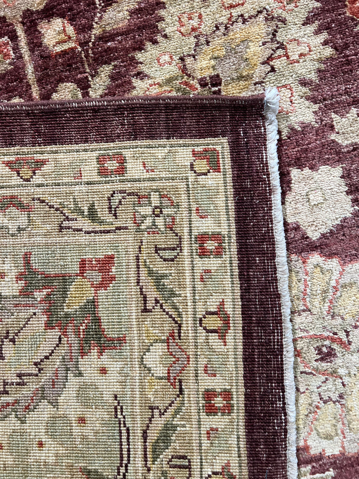 Burgundy &amp; Sage Traditional Floral Wool Rug – 9’2” x 12’2”