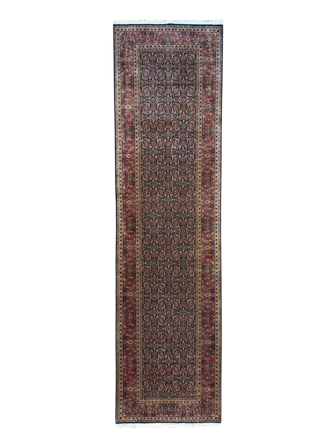 Navy &amp; Rust Floral Classic Agra Runner Rug – 4’0” x 15’1”