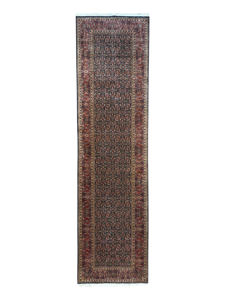 Navy &amp; Rust Floral Classic Agra Runner Rug – 4’0” x 15’1”
