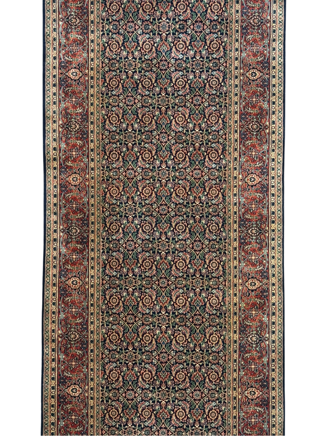 Navy &amp; Rust Floral Classic Agra Runner Rug – 4’0” x 15’1”