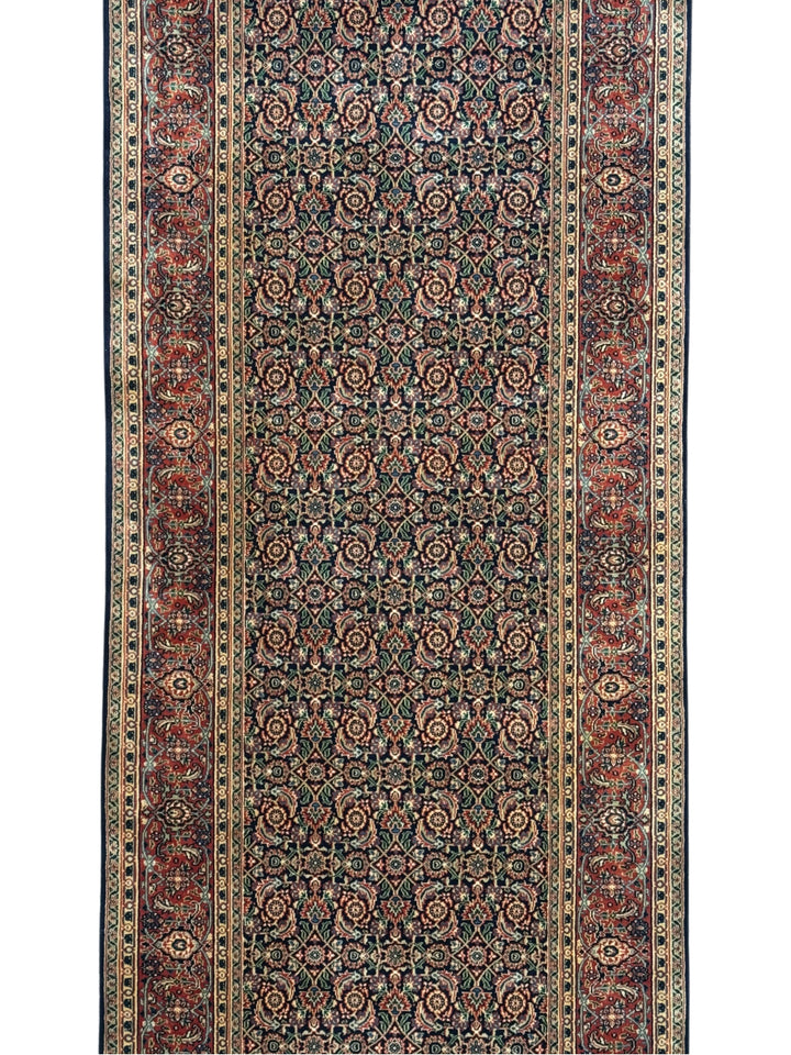 Navy &amp; Rust Floral Classic Agra Runner Rug – 4’0” x 15’1”