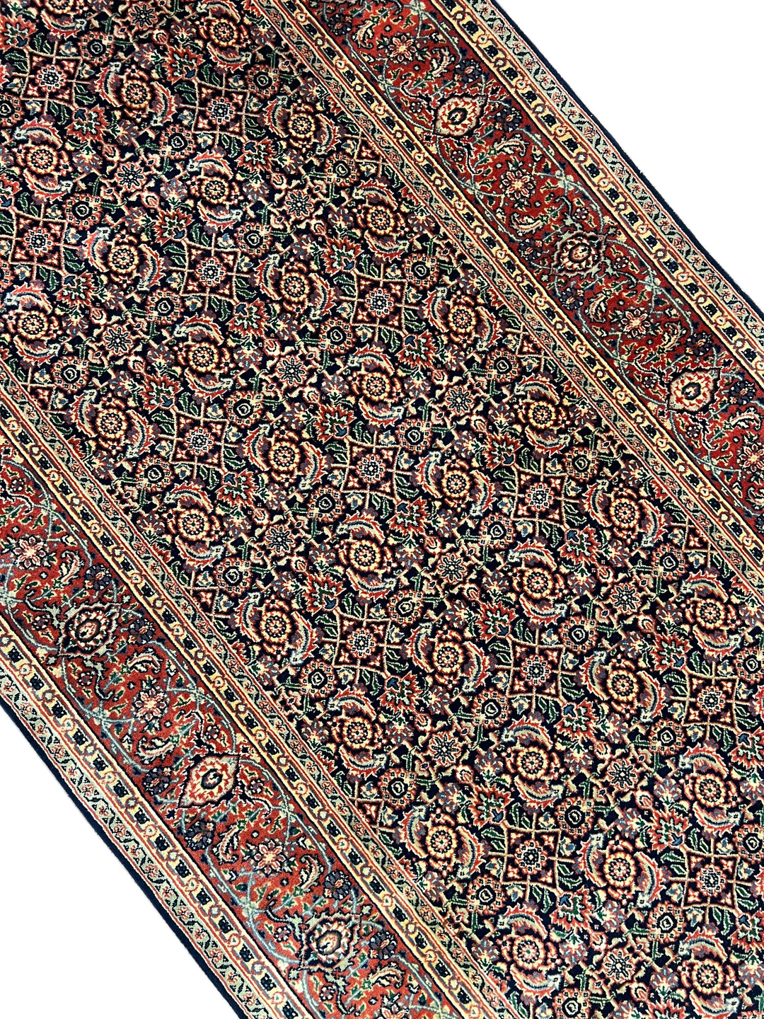Navy &amp; Rust Floral Classic Agra Runner Rug – 4’0” x 15’1”