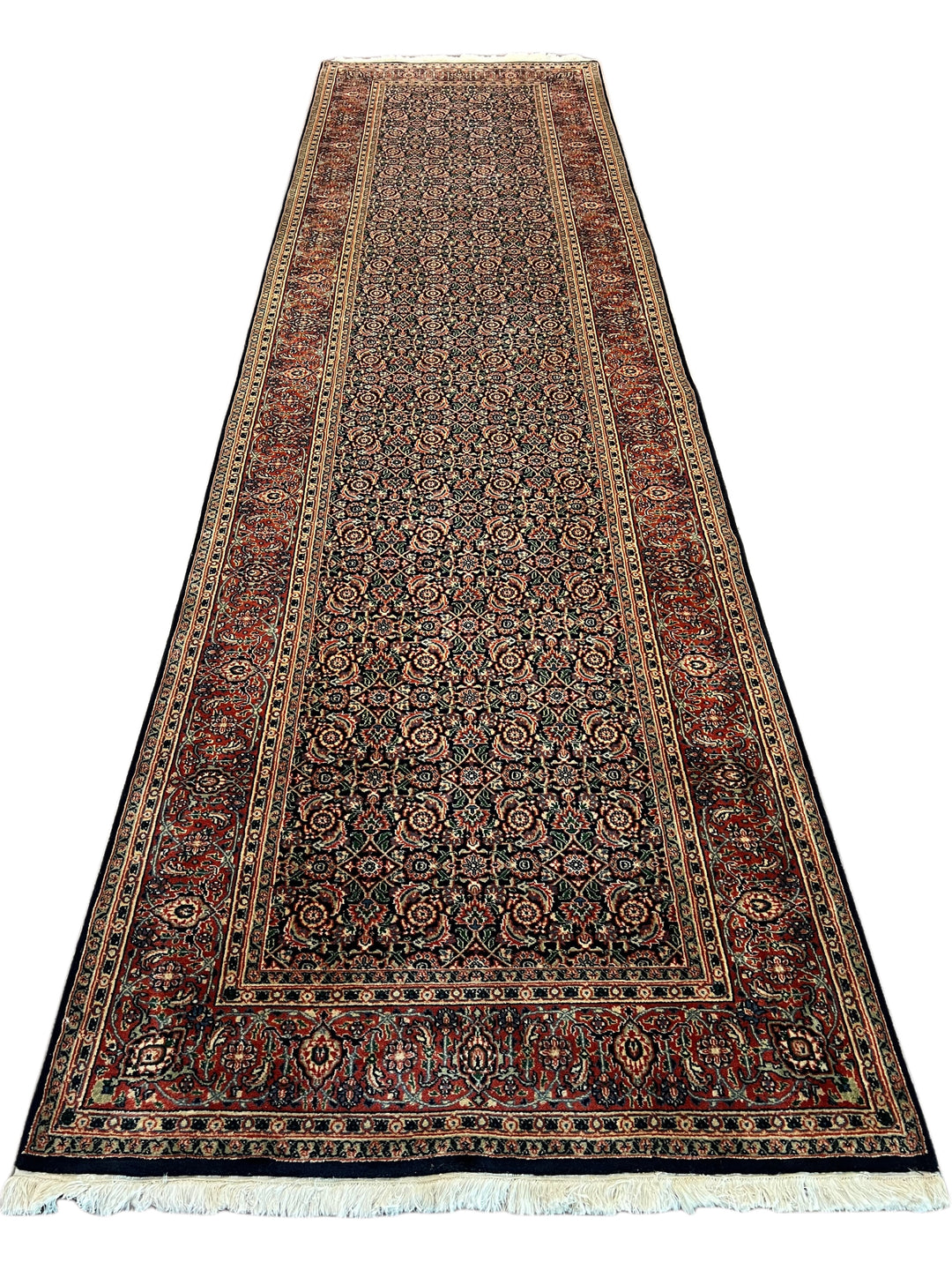 Navy &amp; Rust Floral Classic Agra Runner Rug – 4’0” x 15’1”