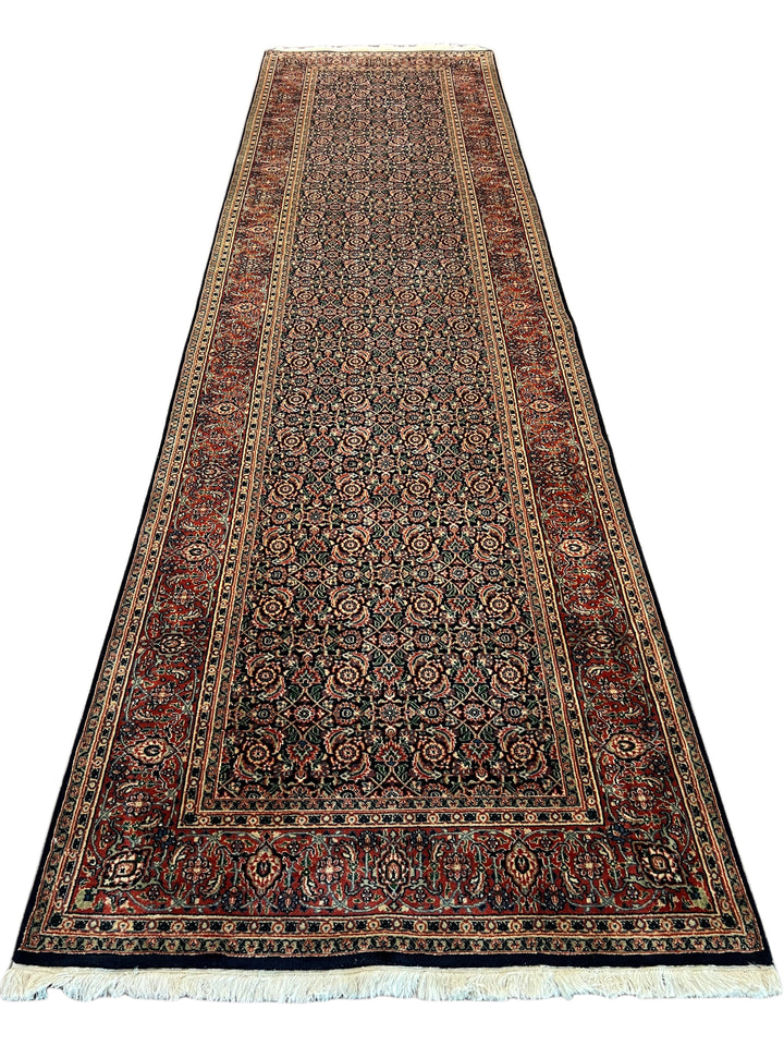Navy &amp; Rust Floral Classic Agra Runner Rug – 4’0” x 15’1”