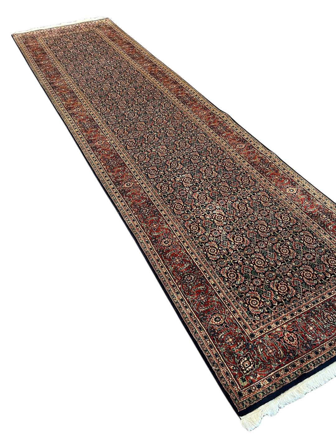 Navy &amp; Rust Floral Classic Agra Runner Rug – 4’0” x 15’1”
