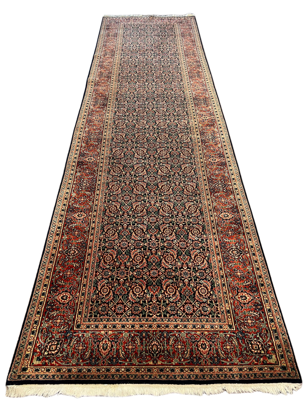 Navy &amp; Rust Floral Classic Agra Runner Rug – 4’0” x 15’1”